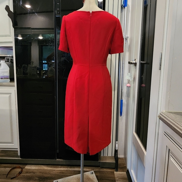 Tahari ASL Red Puff/Pleated Sleeve Sheath Dress - Picture 5 of 10